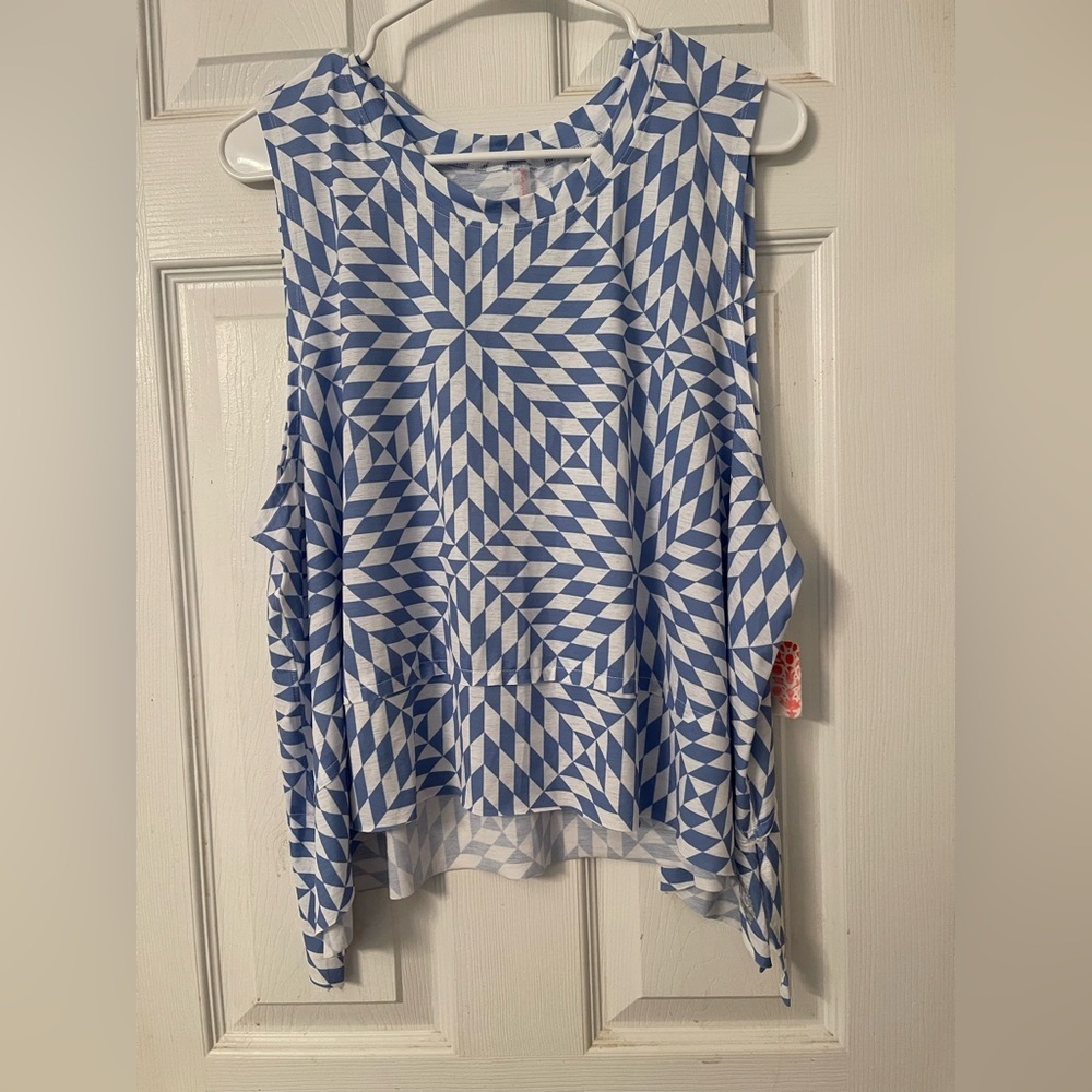 FP Movement by Free People Blue and White Geometric Tempo Tank Top